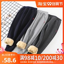 Childrens lamb wool cotton pants winter cashmere pants big boys and girls one velvet sweatpants thick and warm outside wear
