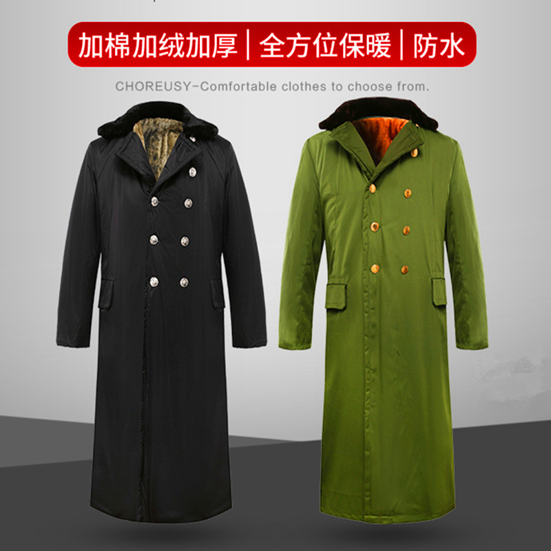 Lengthened military cotton large coat green male grip suede labor protection cotton clothing Thickened Warm Refrigerated Depot cold-proof Knee Working Cotton Padded Jacket