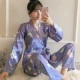 Đồ ngủ phụ nữ mùa xuân và mùa thu dài tay lụa băng Nhật Bản kimono mùa thu lụa dễ thương ren hai mảnh phục vụ tại nhà - Bộ Pajama