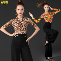 New Latin dance practice clothing womens top adult modern national standard dance suit mid-sleeve one-piece dance clothes summer