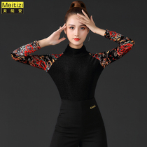 Spring Latin dance clothing practice clothes womens tops long-sleeved high-neck modern national standard dance clothes adult dance