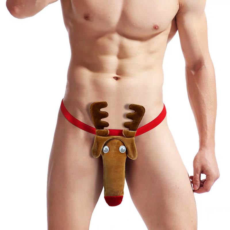 Cartoon Deer Prank Gift Men's Thong Velvet Extended Jj Cover Party Performance Role-Playing Underwear