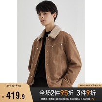 (Storage grid) thick cashmere jacket mens winter mens jacket suede wool casual tooling jacket