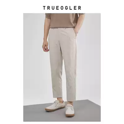 (Storage grid) Tencel casual pants men's salt trousers summer thin straight loose 9 ankle-length pants men's pants