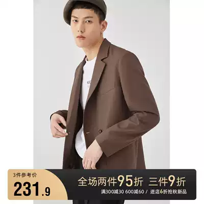 (storage grid)casual suit men's flip-up collar patch bag suit 2020 spring new single west men's retro jacket