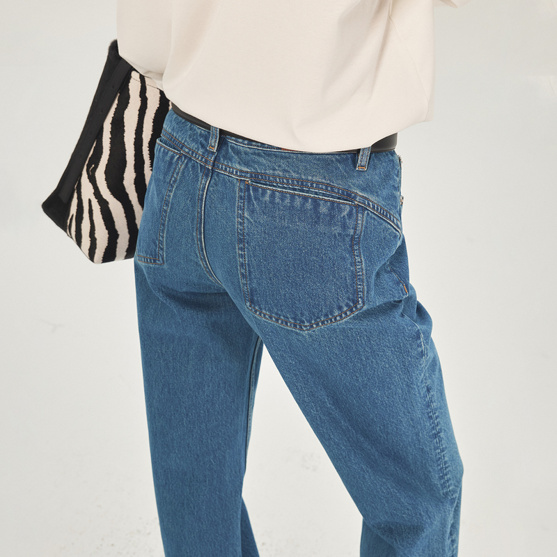 Slo "Beautiful Buttocks Baguette Pants" Washed Straight-Leg Jeans Vintage Distressed Slimming Blue Black Long Pants for Women Slo "Beautiful Buttocks Baguette Pants" Washed Straight-Leg Jeans Vintage Distressed Slimming Blue Black Long Pants for Women