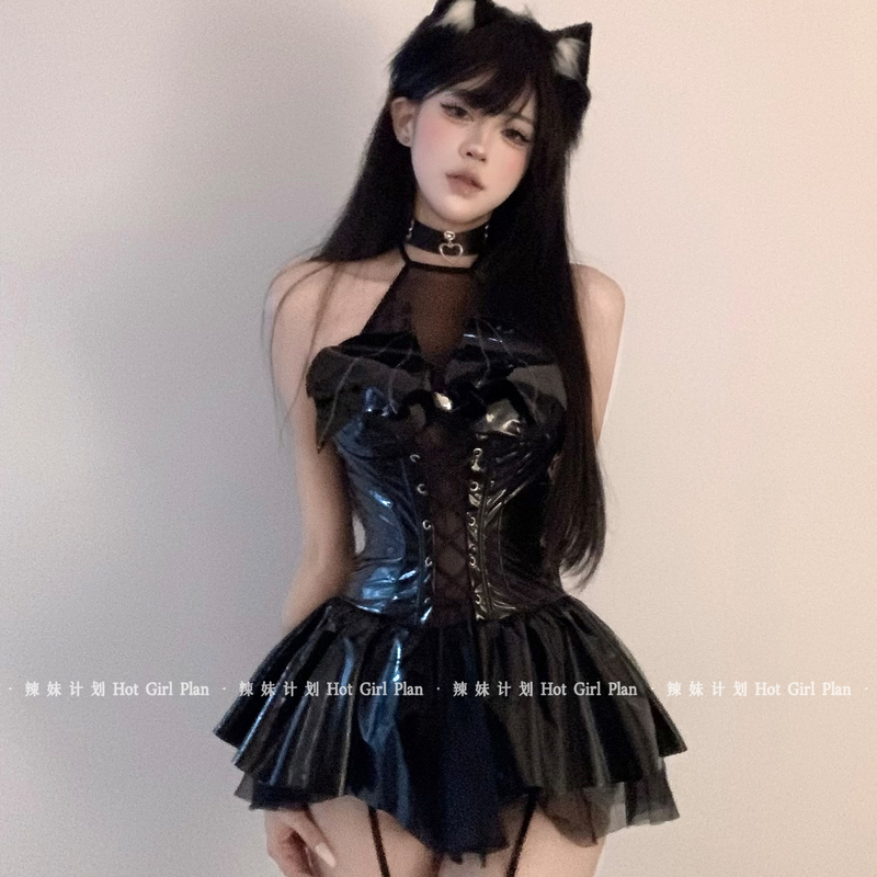 Hot Girl Plan: Night Visit to the Witch* Sexy Little Devil Halloween Cosplay Uniform Set Pure Desire See-Through Short Skirt for Women