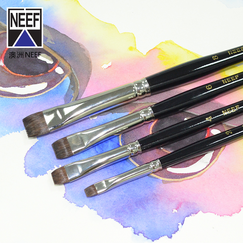 Australian NEEF Watercolor Painting Pen Modification Pen Change Pen Nif 2497 Camel Hair Long Pole Short Peak Flat Head Watercolor Painting Pen Flat Brush Fine Art Painting Watercolor Pen