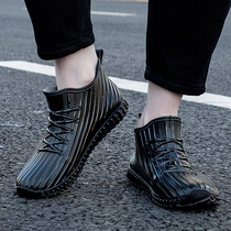 Pull-back short-tube fashionable rain boots for men non-slip and wear-resistant rubber shoes for outer wear kitchen car wash work non-slip rain boots for takeaway