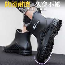 Pull-back rain boots for men fashionable short-tube non-slip waterproof shoes kitchen rubber shoes car wash construction site wear-resistant water boots with velvet protection