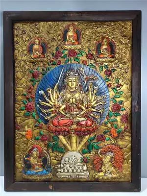 Old Tibetan wooden frame painted Tibetan Thangka Buddha statue Tantric Buddha Statue Zhunti Buddha mother Bodhisattva please worship Buddha statue hanging painting