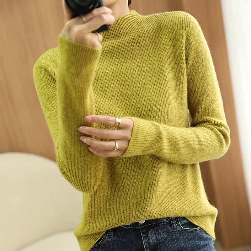 DonLevia~ autumn and winter new style inner sweater half turtleneck pullover knitted bottoming shirt solid color versatile temperament