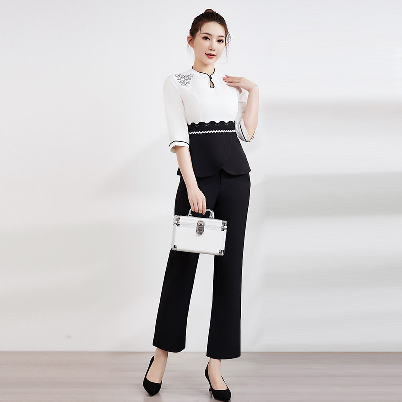 Tang Yong 2022 Spring and summer new footbath work clothes female football therapy health center massage technician coloured suit sleeves