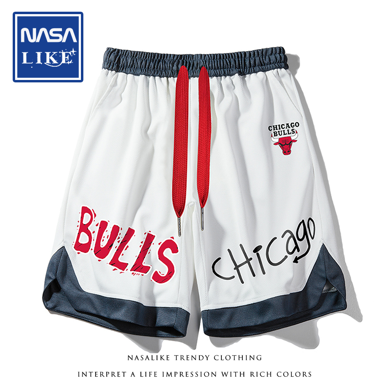 Nasa Collaboration American-Style Color-Blocking Sports Casual Shorts for Men, Summer Thin Version, Bulls Basketball Running Shorts Nasa Collaboration American-Style Color-Blocking Sports Casual Shorts for Men, Summer Thin Version, Bulls Basketball Running Shorts