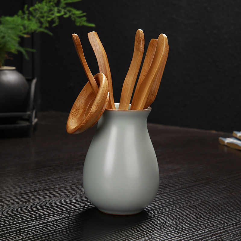 Ru kiln tea ceremony six gentlemen set handmade ceramic tea tube tea clip bamboo tea art combination cup spoon tea set accessories