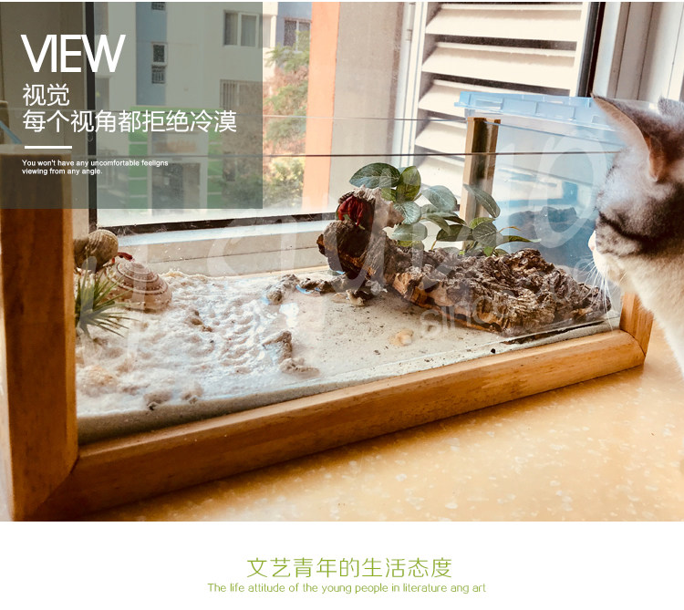 Аксессуары для рептилии 乌龟水龟缸别墅橡木实木水陆缸 黄缘陆龟半水龟景观套装套餐 Mzoocage