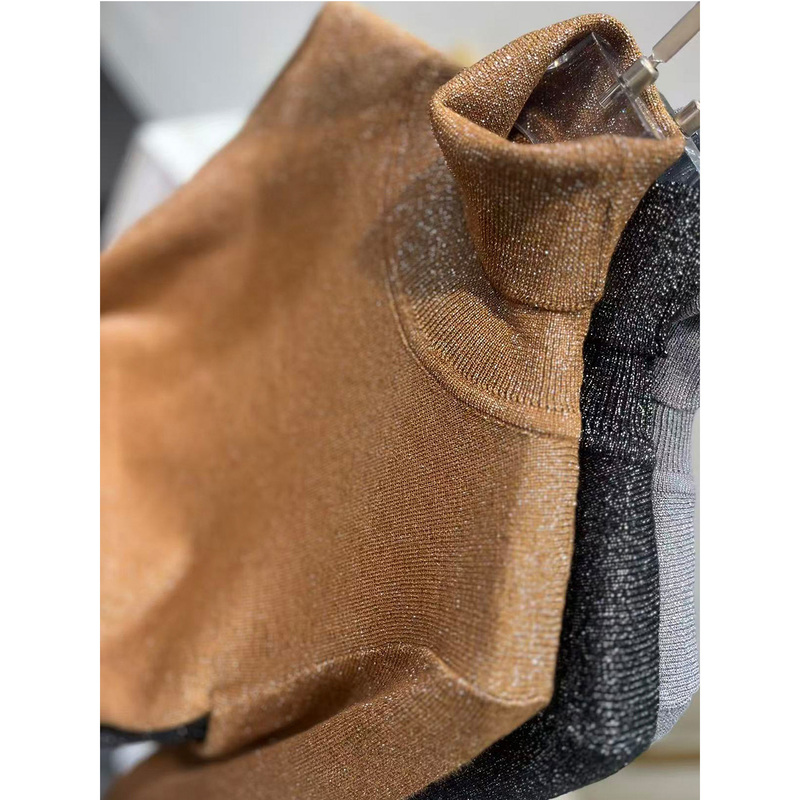 High-Neck Shiny Silk Sweater for Women, Autumn and Winter, High-End, Stylish, Slim-Fitting, Inner Knit Base Shirt, Glittery Silk Top High-Neck Shiny Silk Sweater for Women, Autumn and Winter, High-End, Stylish, Slim-Fitting, Inner Knit Base Shirt, Glittery Silk Top