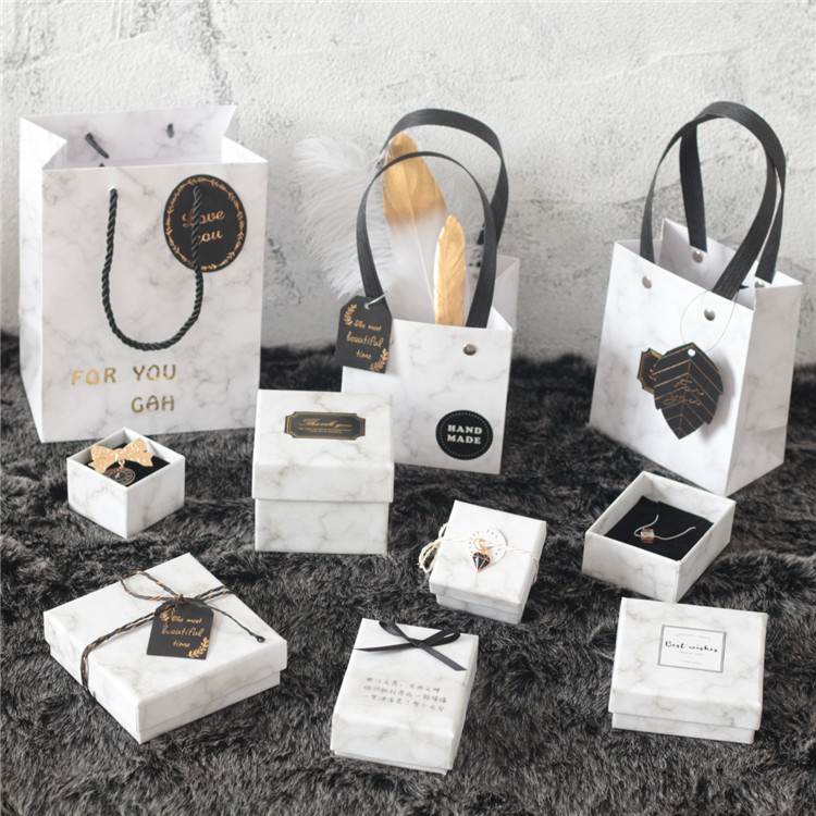ins wind Marble hand chain Earrings Necklace box Jewelry storage box Jewelry box Ring packaging small gift box