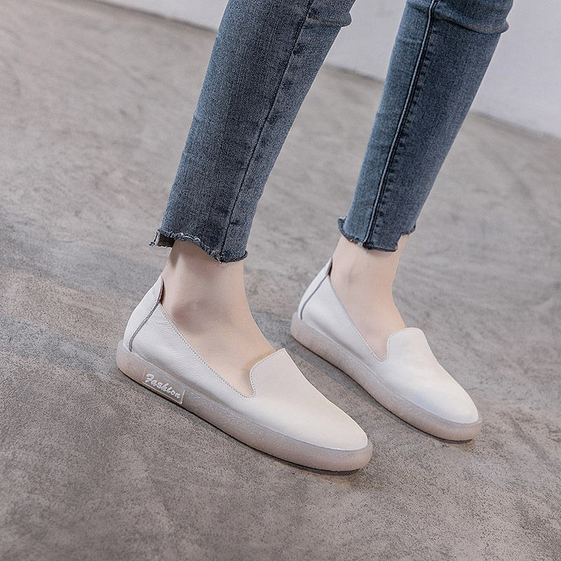 Mori leather flat soft soled mom single shoe non slip Loaf shoes women's autumn 2020 new vintage flat bottom maternity shoes