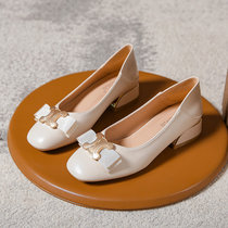 Grape Moms Coarse Heel High Heels Kyle Door Metal Buckle Single Shoes No Tired Feet Light Mouth Little Fragrant Wind Square Headed Bean Bean Shoes Woman