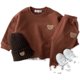 Korean version of the baby bear round neck sweater sports pants casual suit children's autumn and winter plus velvet two-piece set