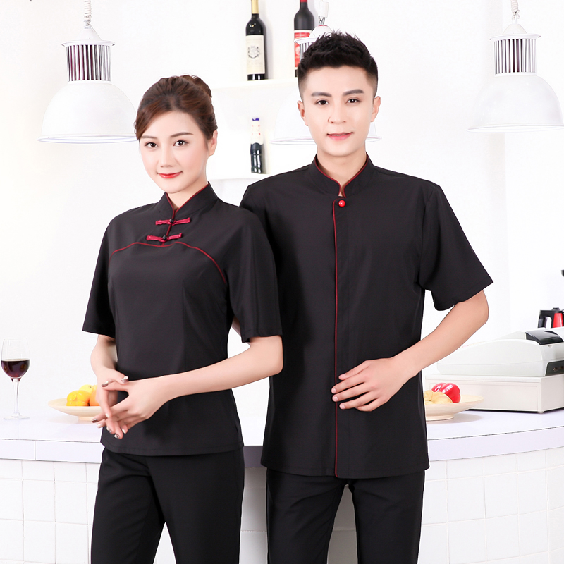 nghệ thuật trà trại bồi bàn quần áo hấp Summer Restaurant Nhà hàng Trung Quốc Gió Nhà hàng Trung Quốc Worker sleevemen ngắn nam và nữ