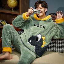Dinosaur pajamas male Winter coral velvet padded velvet flannel cartoon men autumn and winter season home suit suit