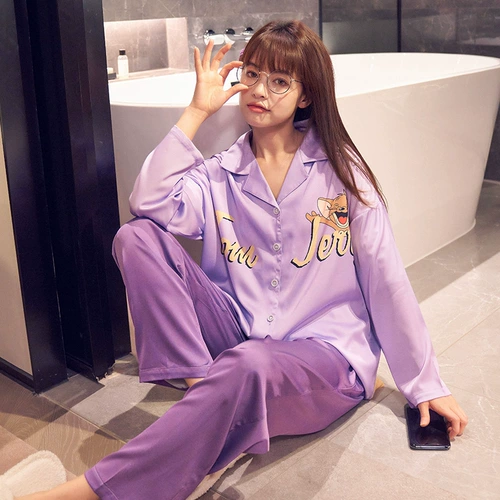 Шелковая тонкая пижама для влюбленных, осенний лонгслив для школьников, комплект, 2021 года, большой размер