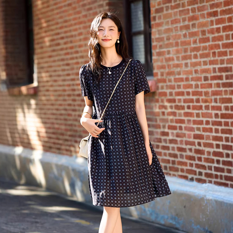 Visual Feast! Vintage Geometric Print Silk Dress, Summer Waist-Cinching Slimming 100% Mulberry Silk Dress Visual Feast! Vintage Geometric Print Silk Dress, Summer Waist-Cinching Slimming 100% Mulberry Silk Dress