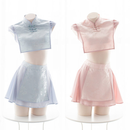 七了个三 软萌国风旗袍少女粉蓝双子星软妹居家写真两件套-tmall.com天猫