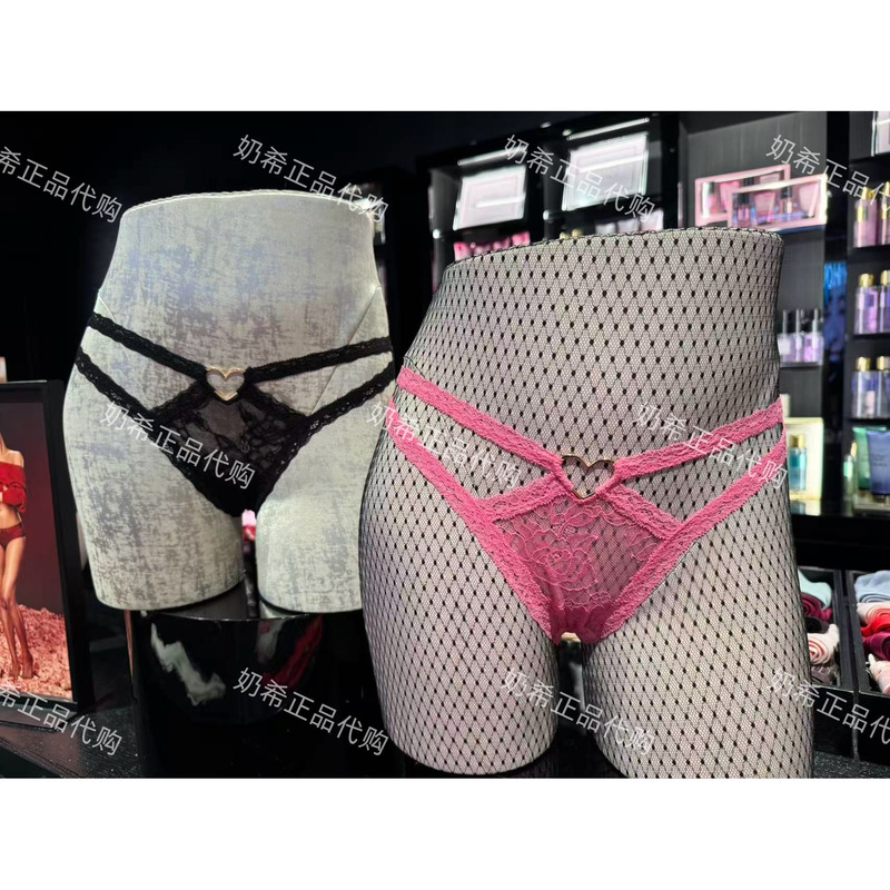 Valentine's Day Limited Edition Victoria's Secret Sexy Lace Heart Hollow Out Women's Thong Low Waist See-Through Mesh Panties