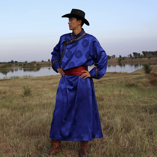 Мужская монгольская одежда с национальными характеристиками Красивая весна и осенний стиль ежедневная производительность мужская одежда длинная тибетская одежда