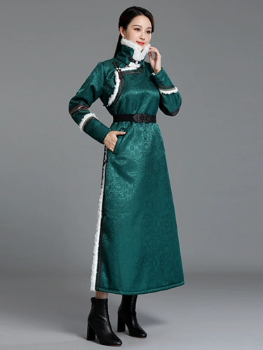 Осенне-зимний монгольский халат, женский теплый длинный хлопковый халат с высоким воротником, монгольский элемент, хлопковое пальто в этническом стиле, повседневная одежда в этническом стиле