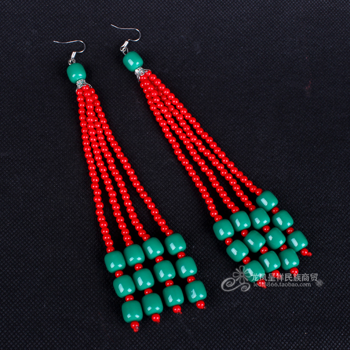 Mongolian Earrings Earrings Earrings Minority Dance Accessories featured long version of small ornament beads pendant red blue
