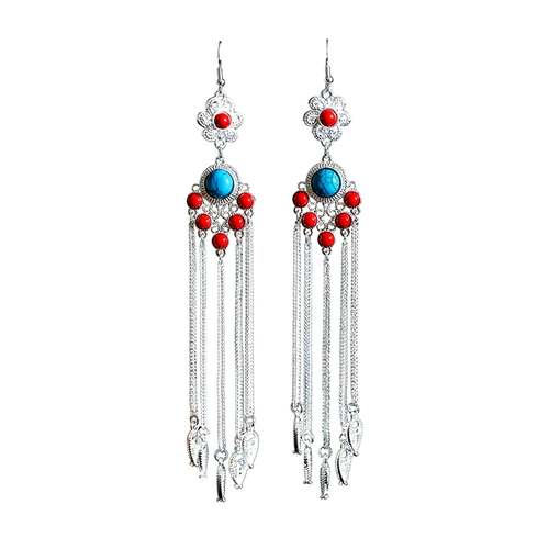 Длинные металлические серьги с кисточками, этнический аксессуар, женский стиль, этнический стиль