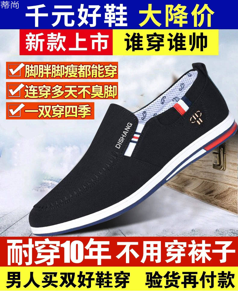Ti Imperii Men's Shoes Breathable Deodorant Summer Old Beijing Cloth Shoes Men Canvas Shoes with a foot pedal Walk Casual Shoes