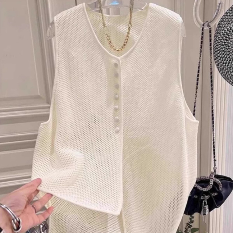 High-End French-Style Irregular Vest for Women, 2026 Summer New Thin Hollow-Out Cardigan Top Outerwear