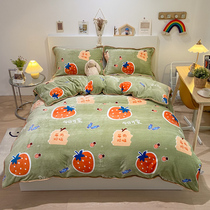 Winter 4-piece Bed Line Cover Case Coral Vertical Cardcorn Cartoon Strong Milk Velvet Winter Thickened Double Velvet