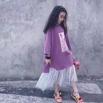 Cold aunt custom girl Summer lace stitching dress casual forest line one-piece OP long skirt parent-child