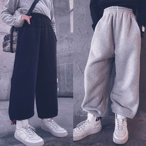 Cold bridesmaids custom men and women childrens autumn winter plus suede pure cotton long pants loose thickened street dance 100 lap pants parent-child