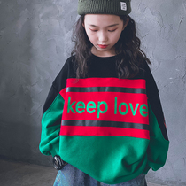 Cold bridesmaids Custom men and women Childrens autumn and winter splicing Pure Cotton Woolen Sweatshirt Loose Casual Set Head Long Sleeve Parent-child