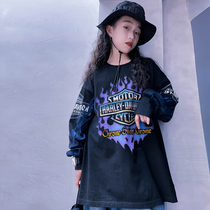 Cold bridesmaids Custom men and women Childrens pure cotton printed graffiti Long sleeves loose T-shirt street dance LISA blouses parent-child