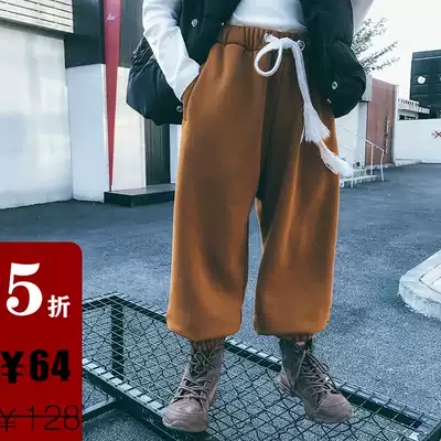 ◆Aunt Leng◆Autumn and winter men's and women's children's plus velvet sweatpants student thick pants hip-hop casual pants parent-child style