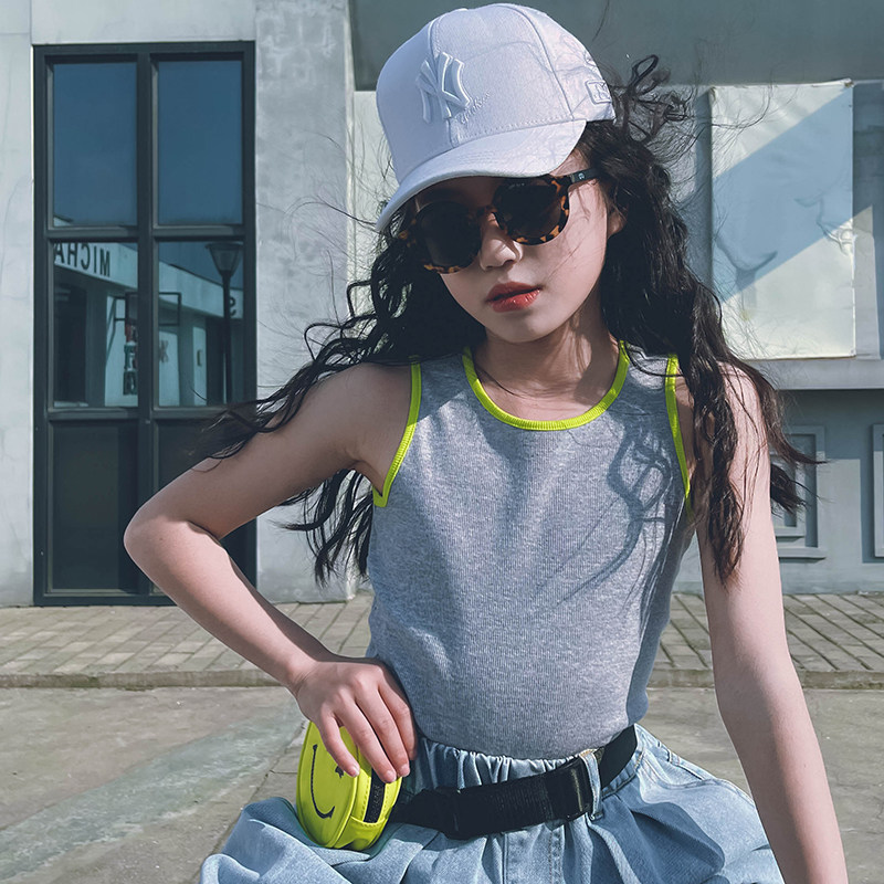 Aunt Leng customized girl baby cotton vest suspenders sports hip-hop all-match elastic large sleeveless parent-child models