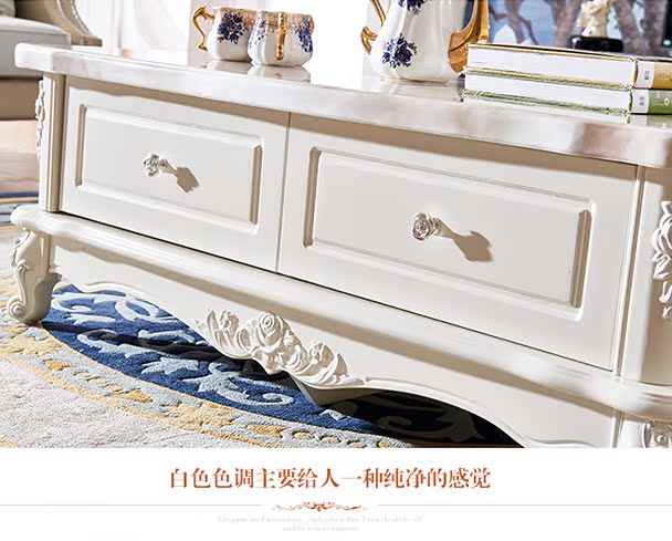 Mặt đá cẩm thạch phong cách châu Âu bàn cà phê kết hợp tủ TV căn hộ nhỏ mini Jane Châu Âu gỗ rắn phòng khách bộ bàn ghế - Bộ đồ nội thất ghế thông minh