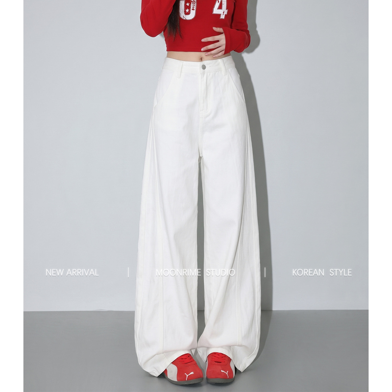 Off-White American-Style High-Waisted Curved Hem Jeans for Women, 2026 New Autumn Loose Fit, Slimming, Drapey, Floor-Length Wide-Leg Pants Off-White American-Style High-Waisted Curved Hem Jeans for Women, 2026 New Autumn Loose Fit, Slimming, Drapey, Floor-Length Wide-Leg Pants