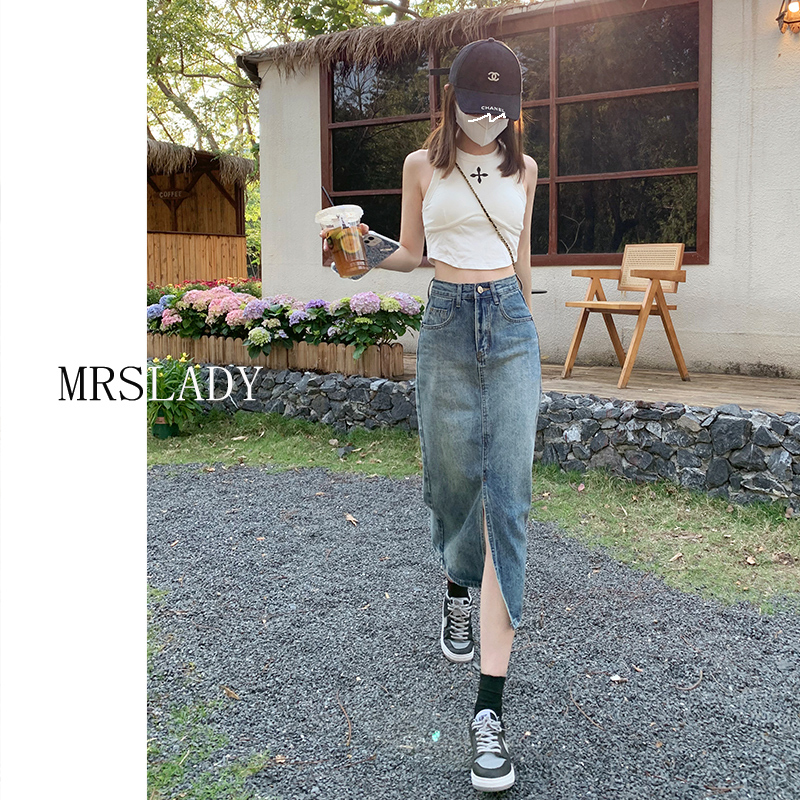 High-Waisted Slit Denim Skirt for Women 2026 New Summer A-Line Petite Bodycon Pear-Shaped Figure Long Skirt