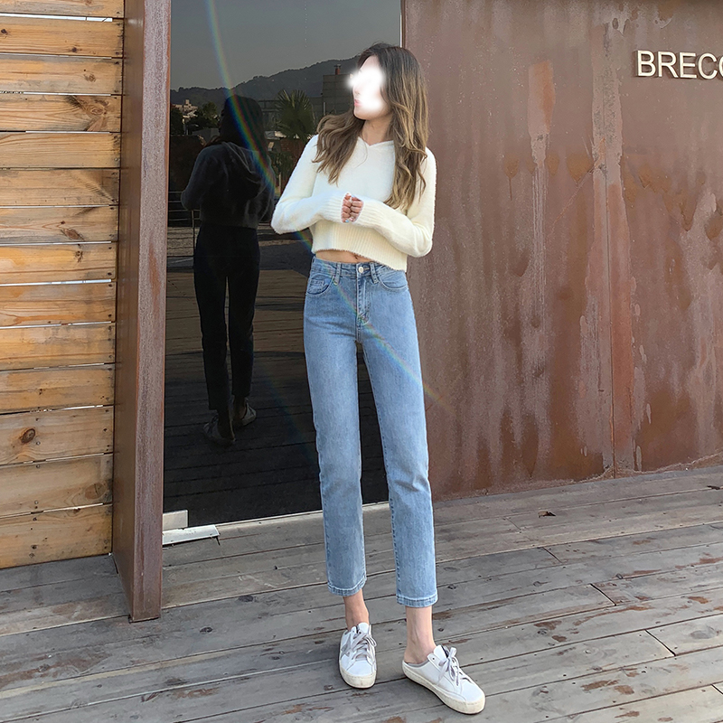 High Waist Straight Drum Jeans Woman 2021 Spring fit 90% Conspicothin Korean Version 100 Hitch Loose Blue Smoke Tube Pants