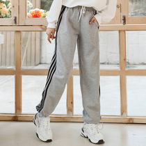 Girls  pants spring and autumn wear 2021 new Korean version of Western style middle and large children loose striped casual sweatpants 12 years old