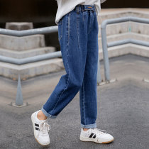  Girls  jeans spring and autumn 2021 new Western style middle and large childrens casual loose dad pants worn outside 12-year-old thin trend